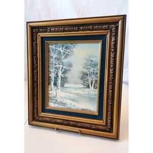 Vintage Signed “Cezino” Winter Landscape Oil Painting –  Ornate Gilded Frame